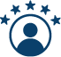 person with 5 stars blue icon