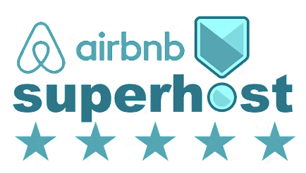 Trust badges from AirBNB superhost, Vrbo Premier Partner, and Anna Maria Island Chamber of Commerce